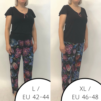  Ingrid-pyjama 2-osainen Black Floral Kaksiosainen pyjamasetti S/34-36 - 2XL/50-52 