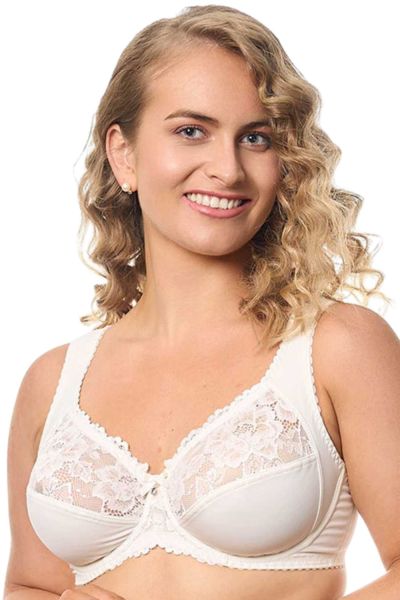 Plaisir Lingerie Annette UW Soft Full Cup -rintaliivit - Whisper White Kaarituettu, toppaamaton, joustopitsinen täyskuppiliivi. 80-110, D-I 3344-5/WHI