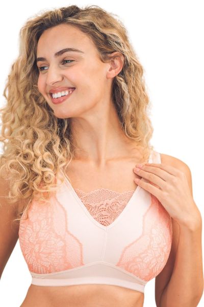 Royce Lingerie Anya NW Soft -bralette - Blush & Coral Kaaritueton, toppaamaton bralette proteesitaskuilla. 70-90, F-H 1465-B&C