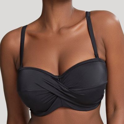 Panache Swimwear Anya Riva Twist Front -bandeaubikiniliivit Black Kaarituetut, olkaimettomat bandeaubikiniliivit 65-85 DD-H SW1303-BLK