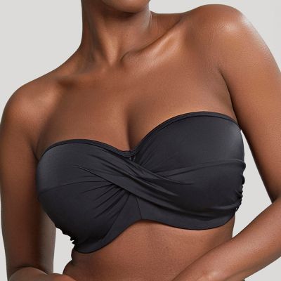 Panache Swimwear Anya Riva Twist Front -bandeaubikiniliivit Black Kaarituetut, olkaimettomat bandeaubikiniliivit 65-85 DD-H SW1303-BLK