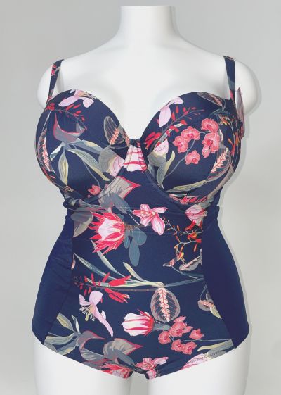 Ava Swimwear Navy Flowers -uimapuku Kaarituettu uimapuku topatuilla kupeilla. 65-100, D-L SKJ47