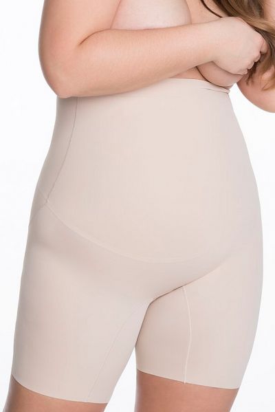 Julimex Lingerie Bermuda High Waist lahkeelliset alushousut Natural Beige Korkeavyötäröiset lahkeelliset litteäsaumaiset alushousut kevyellä vatsatuella S-2XL 269-200/BEZ