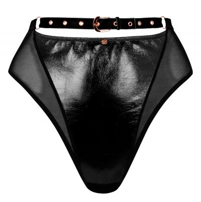 Scantilly by Curvy Kate Buckle Up High Waist -stringit Black Korkeavyötäröiset pvc-stringit 36-50 ST-015-212-BLK