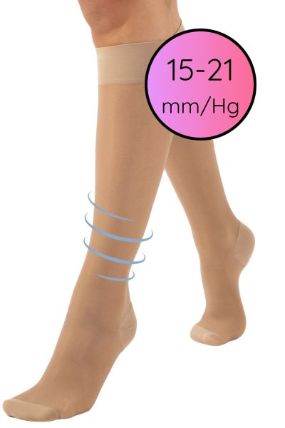 Cette Wellness Strong Knee High -kompressiosukat 140 den 15-21 mm/hg - Beige Kompressiopolvisukat kevyesti hoitavalla 15-21 mmHg:n kompressiolla. CE-merkitty lääkinnällinen laite. S/M 35-38 - L/XL 39-42 273-117/BEI