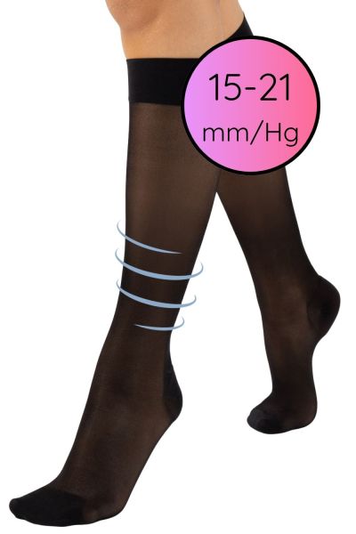 Cette Wellness Strong Knee High -kompressiosukat 140 den 15-21 mm/hg - Black Kompressiopolvisukat kevyesti hoitavalla 15-21 mmHg:n kompressiolla. CE-merkitty lääkinnällinen laite. S/M 35-38 - L/XL 39-42 273-902/BLK