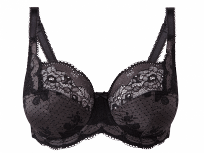 Panache Clara Soft Full Cup -rintaliivit hiilenharmaa-musta Kaarituettu, toppaamaton lähes täyskuppinen pitsiliivi 65-85, D-J 7255