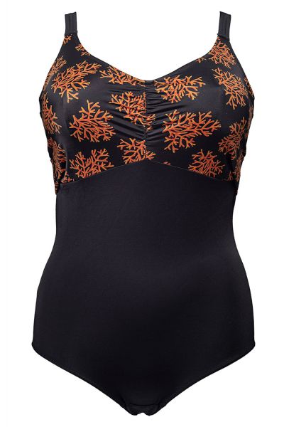 Plaisir Lingerie Coral-uimapuku musta-oranssi Kaarituetulla sisäänommellulla liiviosalla oleva kokouimapuku 42-56, C-H T0013-COR