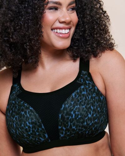 Curvy Kate Every Move UW -urheiluliivit - Black & Blue Animal Print Kaarituettu, toppaamaton korkean tukitason urheiluliivi. 65-95, G-O CK-043113-BBP