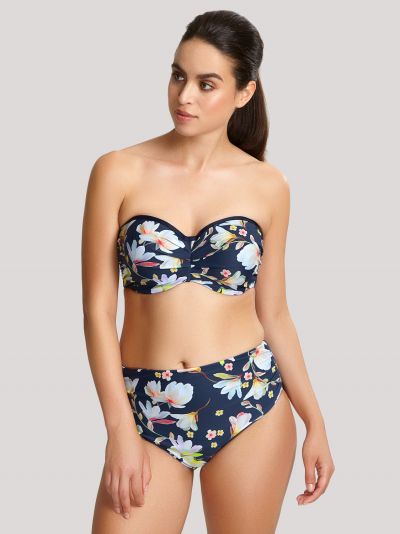 Panache Swimwear Florentine-bandeaubikiniliivit Navy Floral Kaarituetut, olkaimettomat bandeaubikiniliivit 65-85 DD-G SW1053-NAV