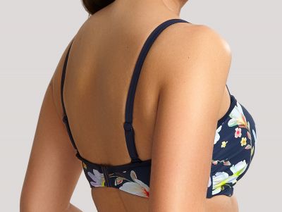 Panache Swimwear Florentine-bandeaubikiniliivit Navy Floral Kaarituetut, olkaimettomat bandeaubikiniliivit 65-85 DD-G SW1053-NAV