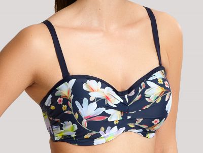 Panache Swimwear Florentine-bandeaubikiniliivit Navy Floral Kaarituetut, olkaimettomat bandeaubikiniliivit 65-85 DD-G SW1053-NAV