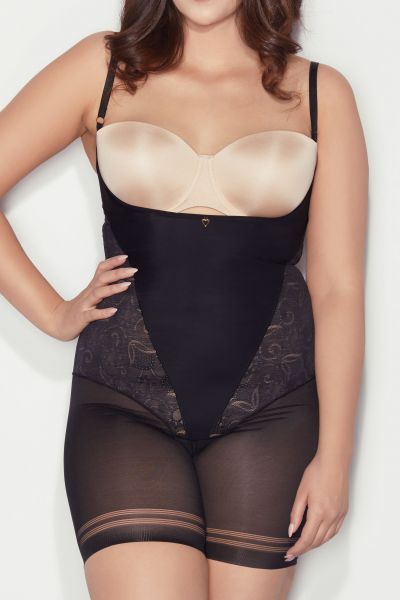 Mitex Glossy Form -lahjebody musta Kevyesti siloittava lahkeellinen ja kupiton alusbody S-5XL GF-B
