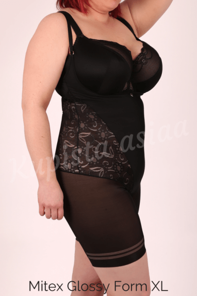 Mitex Glossy Form -lahjebody musta Kevyesti siloittava lahkeellinen ja kupiton alusbody S-5XL GF-B