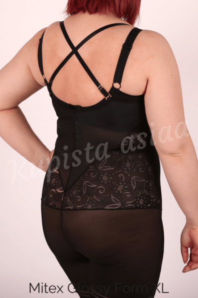 Mitex Glossy Form -lahjebody musta Kevyesti siloittava lahkeellinen ja kupiton alusbody S-5XL GF-B