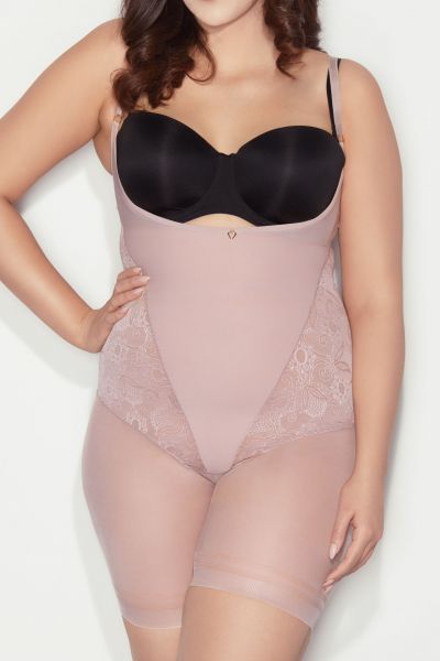Mitex Glossy Form -lahjebody vaaleanpunainen Kevyesti siloittava lahkeellinen ja kupiton alusbody S-5XL GF-PP