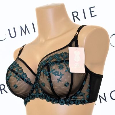 Gorsenia Ottavia UW Soft Side Support -rintaliivit Black & Petrol Kaarituettu, toppaamaton kirjailtu meshliivi. 65-105, D-L K947