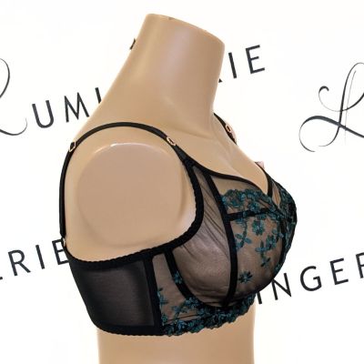 Gorsenia Ottavia UW Soft Side Support -rintaliivit Black & Petrol Kaarituettu, toppaamaton kirjailtu meshliivi. 65-105, D-L K947