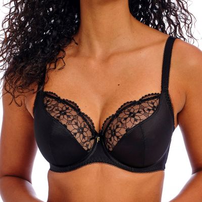 Freya Hallie UW Soft Plunge -rintaliivit Black Kaarituettu, toppaamaton pehmeäkuppinen rintaliivi 60-90, D-O AA402602-BLK