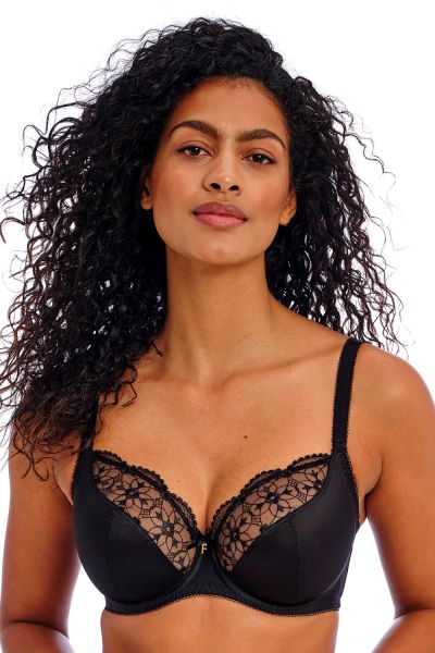 Freya Hallie UW Soft Plunge -rintaliivit Black Kaarituettu, toppaamaton pehmeäkuppinen rintaliivi 60-90, D-O AA402602-BLK