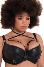 Harnessed Padded Half Cup -rintaliivit Black Pleather