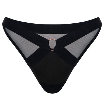 Scantilly by Curvy Kate Harnessed Deep Thong -stringit Black Pleather  S/36-38 - XL/48-50 ST-008200-BLK