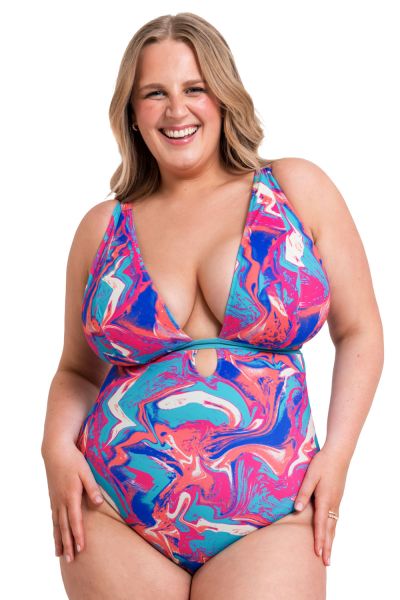 Curvy Kate Ibiza NW Multiway Plunge -kääntöuimapuku Print Mix & Turquoise Kaaritueton ja käännettävä, kuppikokomitoitettu kokouimapuku. 65-90 E/F - M/N CS039607-MIX