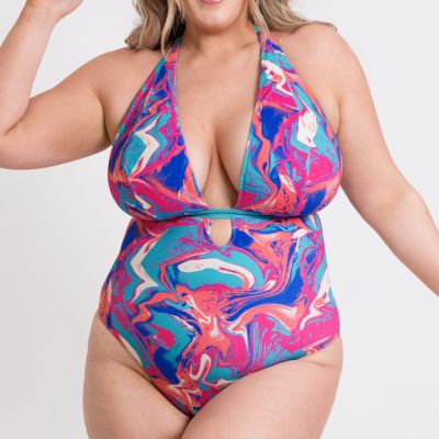 Curvy Kate Ibiza NW Multiway Plunge -kääntöuimapuku Print Mix & Turquoise Kaaritueton ja käännettävä, kuppikokomitoitettu kokouimapuku. 65-90 E/F - M/N CS039607-MIX