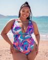 Curvy Kate Ibiza NW Multiway Plunge -kääntöuimapuku Print Mix & Turquoise-thumb Kaaritueton ja käännettävä, kuppikokomitoitettu kokouimapuku. 65-90 E/F - M/N CS039607-MIX