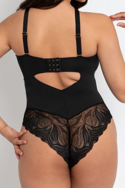 Scantilly by Curvy Kate Indulgence in Lace -pitsibody Black-Latte Kaaritueton body säädettävillä olkaimilla E-L-kuppikolle 36-54 ST-010-704-BLK-LAE