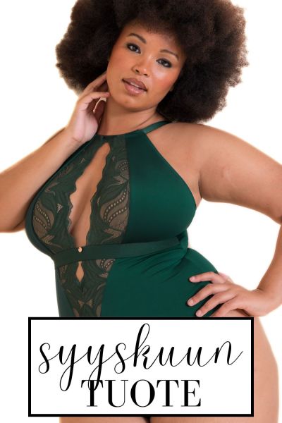 Scantilly by Curvy Kate Indulgence in Lace -pitsibody Emerald Green Kaaritueton body säädettävillä olkaimilla E-L-kuppikolle. S/36-38 - 3XL/56-58 ST-010704-EMD