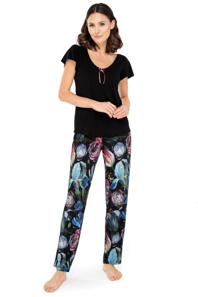  Ingrid-pyjama 2-osainen Black Floral Kaksiosainen pyjamasetti S/34-36 - 2XL/50-52 