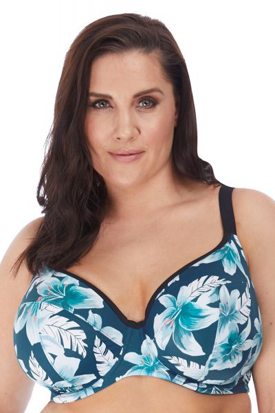 Elomi Island Lily Plunge -bikiniliivit Petrol Floral Kaarituettu balconette/plunge-mallinen bikiniliivi 75-100, E-L ES7222-PEO