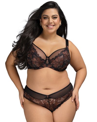 Nessa Iva UW Soft -rintaliivit - Black & Copper Kaarituettu, toppaamaton liivi kaksikerroksisilla mesh- ja joustopitsikupeilla. 65-100, E-O IVA-N550-B&C