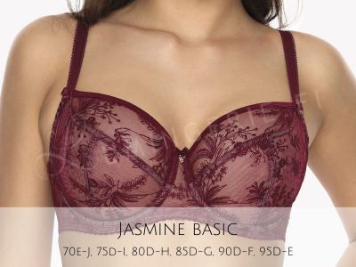 Gaia Lingerie Jasmine/Justine Soft -rintaliivit Burgundy Kaarituettu, toppaamaton lähes täyskuppinen malli 70-105, D-L BS-1035/1031-BUR