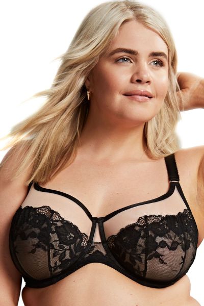 Sculptresse by Panache Josephine UW Full Cup -rintaliivit Black & Latte Kaarituettu ja toppaamaton, täyskuppinen mesh- ja pitsiliivi. 75-105, DD-K 10855-B&L