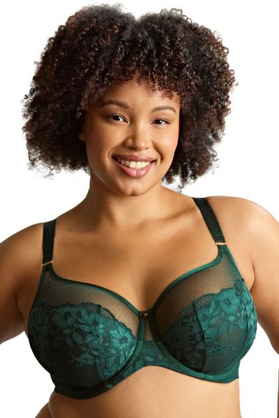 Sculptresse by Panache Josephine UW Full Cup -rintaliivit Forest Green Kaarituettu ja toppaamaton, täyskuppinen mesh- ja pitsiliivi. 75-105, E-O 10855A-FOG