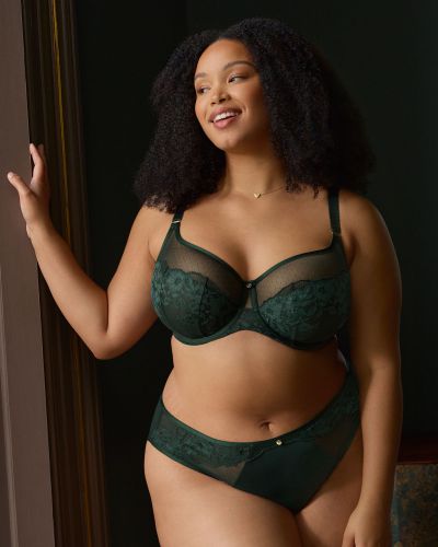 Sculptresse by Panache Josephine UW Full Cup -rintaliivit Forest Green Kaarituettu ja toppaamaton, täyskuppinen mesh- ja pitsiliivi. 75-105, E-O 10855A-FOG