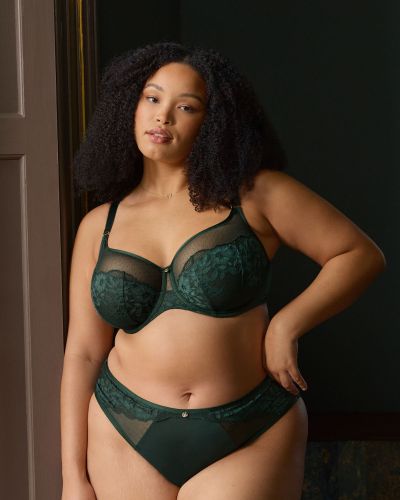 Sculptresse by Panache Josephine UW Full Cup -rintaliivit Forest Green Kaarituettu ja toppaamaton, täyskuppinen mesh- ja pitsiliivi. 75-105, E-O 10855A-FOG