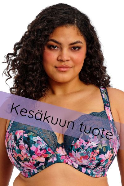 Elomi Lucie UW Stretch Plunge -rintaliivit - Teal Floral Kaarituettu, kokokuppinen ja toppaamaton plunge-liivi joustopitsillä. 70-100, E-N EL4490-TOL