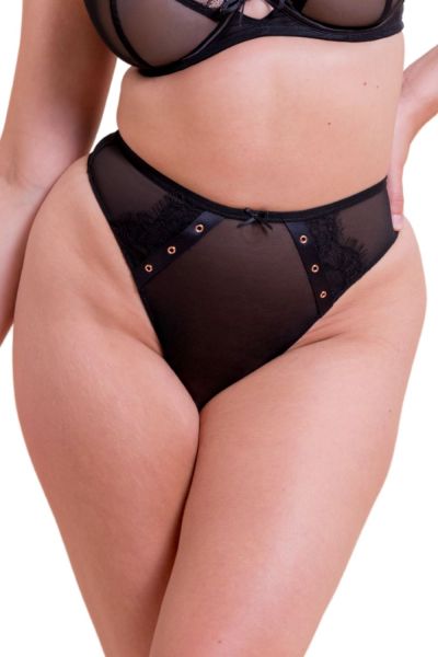 Scantilly by Curvy Kate Laced Up High Waist Thong -stringit - Black Korkeavyötäröiset stringhousut näyttävillä yksityiskohdilla. S/34-36 - 2XL/50-52 ST053212-BLK