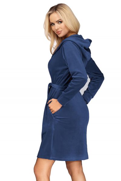 Hamana Leon-veluuriaamutakki Navy Pitkähihainen ja hupullinen aamutakki paksua veluuria. S/M - 4XL/5XL LEON-NAY-AW21