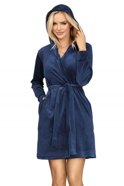 Hamana Leon-veluuriaamutakki Navy Pitkähihainen ja hupullinen aamutakki paksua veluuria. S/M - 4XL/5XL LEON-NAY-AW21