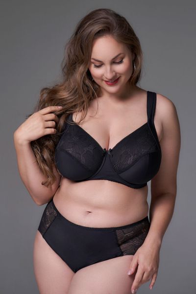 Plaisir Lingerie Lisa Soft Full Cup -rintaliivit Black Kaarituettu, toppaamaton, joustopitsinen täyskuppiliivi. 80-110, D-I 1125-1/BLK