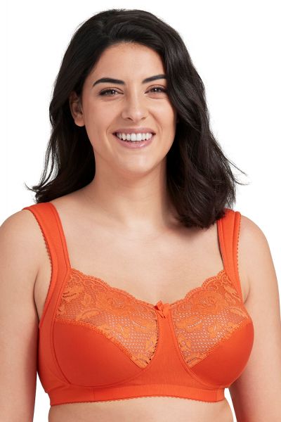 Miss Mary Lovely Lace kaarituettomat rintaliivit oranssi Kaaritueton ja kokokuppinen liivimalli ekstraleveillä olkaimilla. 80-115D-H MM-2105-18