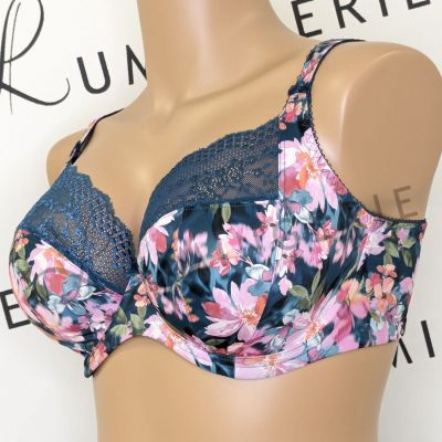 Elomi Lucie UW Stretch Plunge -rintaliivit Teal Floral Kaarituettu, kokokuppinen ja toppaamaton plunge-liivi joustopitsillä. 70-100, E-N EL4490-TOL