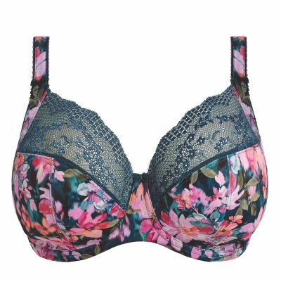 Elomi Lucie UW Stretch Plunge -rintaliivit Teal Floral Kaarituettu, kokokuppinen ja toppaamaton plunge-liivi joustopitsillä. 70-100, E-N EL4490-TOL