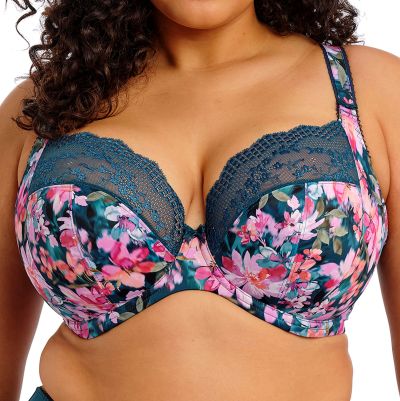 Elomi Lucie UW Stretch Plunge -rintaliivit Teal Floral Kaarituettu, kokokuppinen ja toppaamaton plunge-liivi joustopitsillä. 70-100, E-N EL4490-TOL