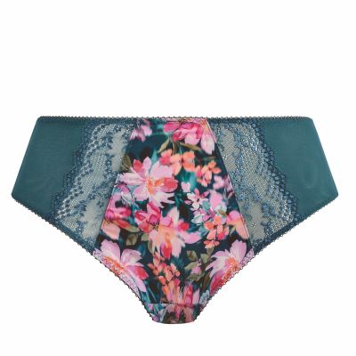 Elomi Lucie High Leg -alushousut Teal Floral Midihousu normaalikorkealla vyötäröllä, korkealle leikatut jalansuut. M/40 - 4XL/50 EL4498-TOL