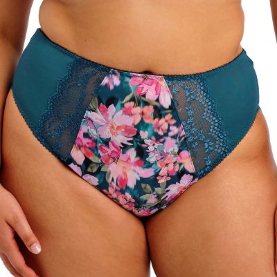 Elomi Lucie High Leg -alushousut Teal Floral Midihousu normaalikorkealla vyötäröllä, korkealle leikatut jalansuut. M/40 - 4XL/50 EL4498-TOL